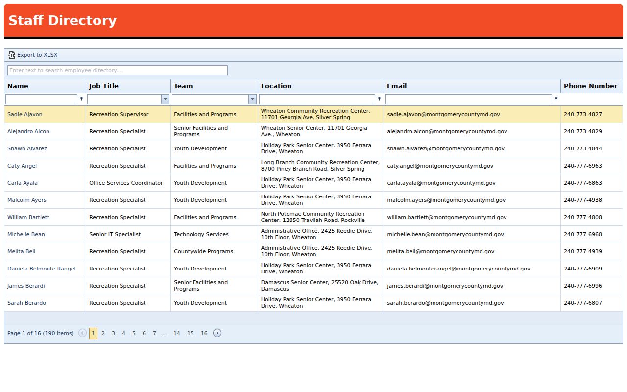 Wheaton people directories Recreation employee search