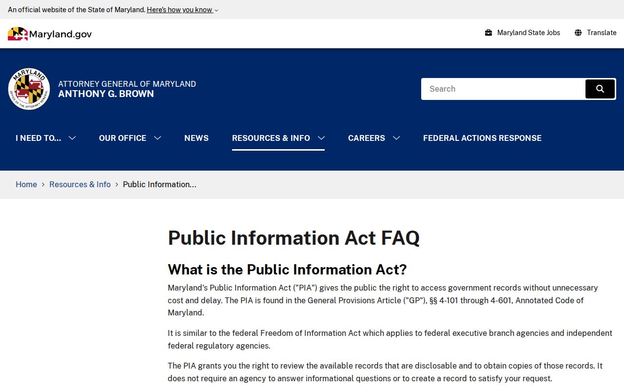 Wheaton public records Maryland PIA questions