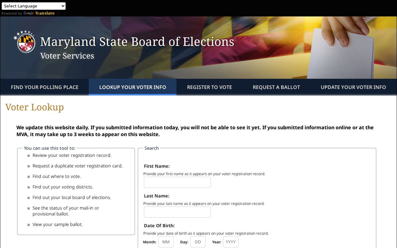 Wheaton voter registration records self lookup form
